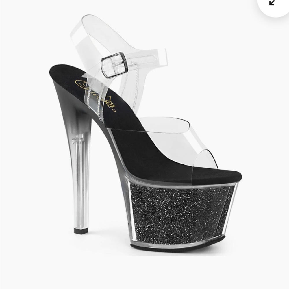 Black Glitter Platform Clear Strap High Heels
